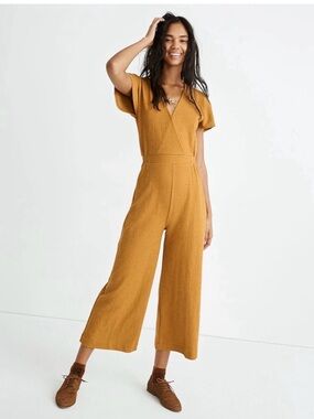 Madewell Mustard Short-Sleeve Cropped Wide-Leg Jumpsuit